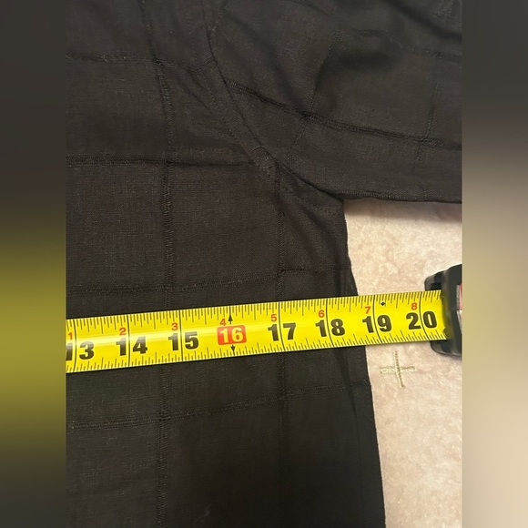 LRL 100% Black Linen Blouse Button Down Mandarin Collar Women’s PS Roll Tab Work - Picture 6 of 11